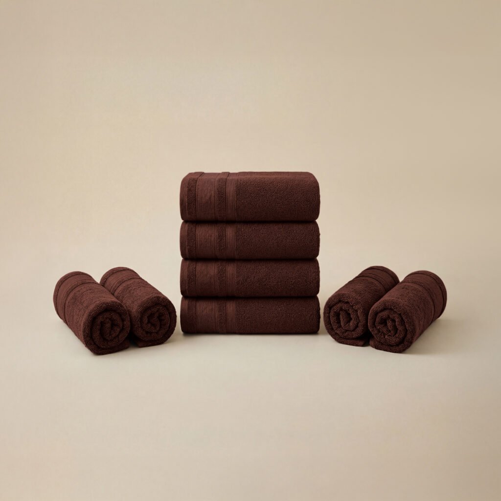 Soft, neatly folded bath towels showcasing plush texture and premium fabric quality.