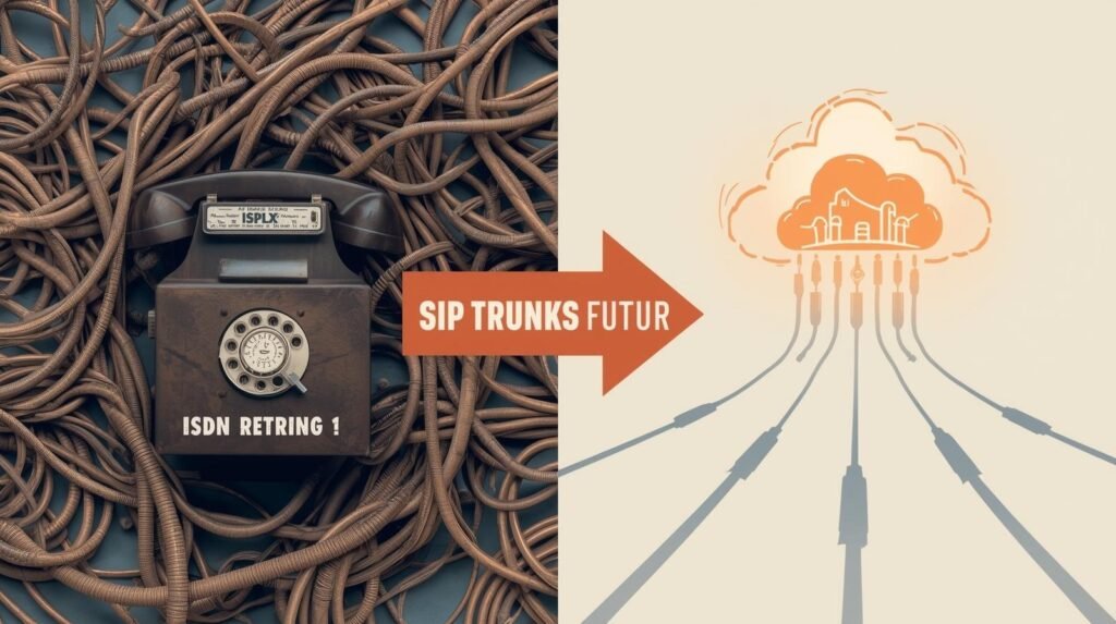 A visual diagram comparing traditional ISDN lines to the digital scalability of SIP Trunks UK.