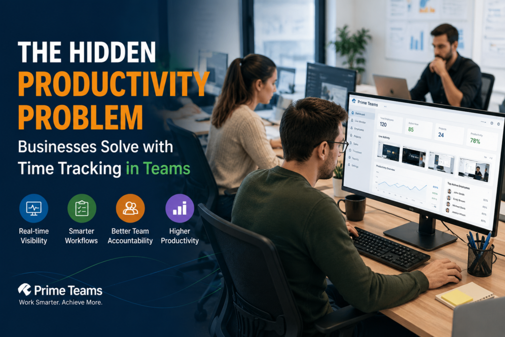 Modern team using time tracking software with productivity monitoring and workflow management tools.