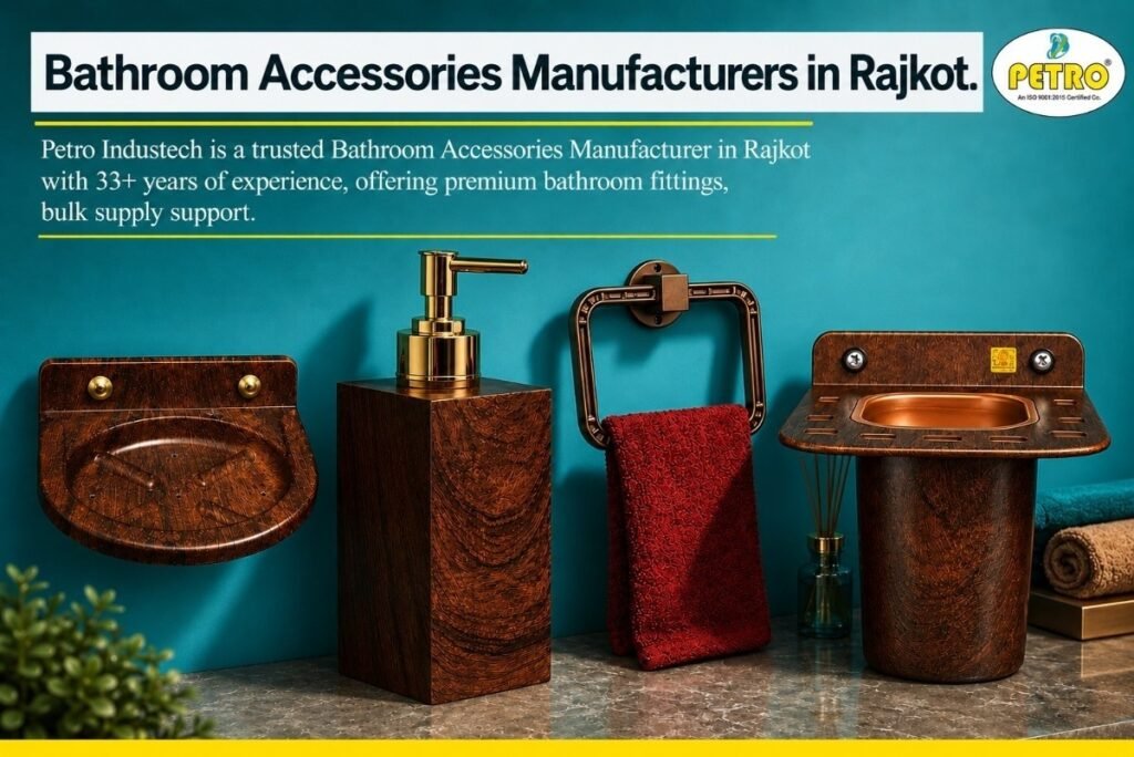Bathroom Accessories Manufacturers in Rajkot Petro Industech helps dealers and distributors who focus on more profitable products find potential Bathroom Accessories Manufacturers in Rajkot for bulk orders and strong relationships. With 33+ years of industry experience, the company focuses on providing high-quality bathroom products, practical designs, quick delivery times, and affordable prices, helping its partners in Rajkot thrive confidently despite challenging market conditions. Petro Industech strategy is simple B2B, involving the distribution of bathroom accessories, bath fittings, stainless steel, plastic, and hardware products in both retail and bulk orders. Petro Industech Bathroom Accessories in Rajkot The demand for bathroom fixtures and hardware in Rajkot is rapidly increasing. Retailers and suppliers, therefore, are in search of such a manufacturer who can provide a good quality product, timely supply, and systematic order receiving. In view of these commercial requirements, Petro Industech came up with a number of beauty products to suit different buyers. The company’s product range includes Liquid Soap Dispenser, soap dishes, tumbler holders, Health faucet, Toilet Paper Holder, Towel Rack and Towel Rod, bathroom accessory sets, stainless steel accessories, plastic products, and related hardware fittings. These products are made for daily use, easy selling, and long-term business growth. Petro Industech is considered one of the most reliable Bathroom Accessories Manufacturers in Rajkot. It holds a great deal of worth in product quality, rather than only in the outward appearance of the product. This not only helps the interior branding prospects of the dealers and distributors but also helps them gain more trust from their respective local markets. Best bathroom accessories manufacturers in Rajkot for Dealers and Distributors Dealers and distributors not only need products but also rely on inventory support, transparent cost structures, on-time shipments, and solid backup options. For B2B clients, Petro Industech provides ongoing business supply systems. Key support includes: Bulk production support Consistent stock planning Quality checking during production Efficient dispatch management Business-focused pricing Wide product category availability The Best Bathroom Accessories Manufacturers in Rajkot from Petro Industech should therefore be the preferred supplier for businesses that need a constant quality supply and want to increase their business in the future. Strong Product Quality and Bulk Supply Support Bathroom accessories are daily-use products, so quality matters at every stage. Poor finishing, weak material, or irregular supply can create problems for dealers and distributors. Petro Industech follows production checks for finishing, strength, durability, usability, and long-term performance. Bulk orders management is among the services the company offers, which it does with considerable vision. This way, it helps businesses in Rajkot not to suffer from shortages of products or delays in deliveries. For those who trade in goods that are in constant demand, the provision of such manufacturing support will reduce a lot of hassle in business management. Top bathroom accessories manufacturers in Rajkot with 33+ Years of Experience Petro Industech, with over 33 years of experience in the bathroom accessories and hardware industry, has undoubtedly played a significant role throughout various phases of the industry's growth. The company's specialized expertise enables it to effortlessly track product flow, understand dealer expectations, plan inventory effectively, and manage the many challenging features of the business background. As one of the Top bathroom accessories manufacturers in Rajkot, Petro Industech focuses on simple but important business values: quality products, stable supply, clear support, and long-term business relationships. Why Choose Petro Industech for Bathroom Accessories Manufacturers in Rajkot If you are searching for a reliable source of goods and at the same time looking for a profitable business opportunity, then working as a distributor or dealer with Petro Industech is exactly what you need. The company offers the following features: Wide bathroom accessories range Bulk order handling Timely supply support Strong manufacturing backend Quality-focused production Dealer and distributor growth support For businesses looking for Bathroom Accessories Manufacturers in Rajkot, Petro Industech provides a practical B2B supply solution backed by experience and product consistency. Product Range Offered by Petro Industech Petro Industech supplies useful and fast-moving bathroom accessory products, such as: Towel rods Towel rings Soap dishes Tumbler holders Front shelves Corner shelves Bathroom accessories sets Stainless steel accessories Plastic bathroom products Hardware fittings This wide range helps dealers and distributors manage multiple product needs from one trusted source. Conclusion Petro Industech is a dependable choice for dealers and distributors who need quality bathroom accessories, bulk order support, and a steady supply in Rajkot. With 33+ years of experience, broad product categories, and solid manufacturing support, the brand stands among the Top bathroom accessories manufacturers in Rajkot for B2B business growth. FAQs 1. Why is Petro Industech trusted for Bathroom Accessories Manufacturers in Rajkot? Petro Industech has established itself as a trustworthy firm over three decades, thanks to its reliable product quality, large-scale supply capabilities, and a referral system for dealers and distributors to maintain consistent sales. 2. Does Petro Industech supply bathroom accessories in bulk? Petro Industech provides bulk order services for dealers, distributors, developers, and B2B buyers, ensuring they have adequate stock and reliable delivery schedules. 3. What bathroom accessories does Petro Industech manufacture? Their range of products includes towel rods, towel rings, soap dishes, tumbler holders, corner shelves, front shelves, full bathroom accessory sets, plastic accessories, hardware fittings, and stainless steel products. 4. Is Petro Industech suitable for dealers and distributors in Rajkot? Petro Industech is a reliable choice for Rajkot’s wholesalers, distributors, and dealers who wish to have continued access to the products, get assurance of possessing high-quality fittings, and are shown a price range within business limitations.
