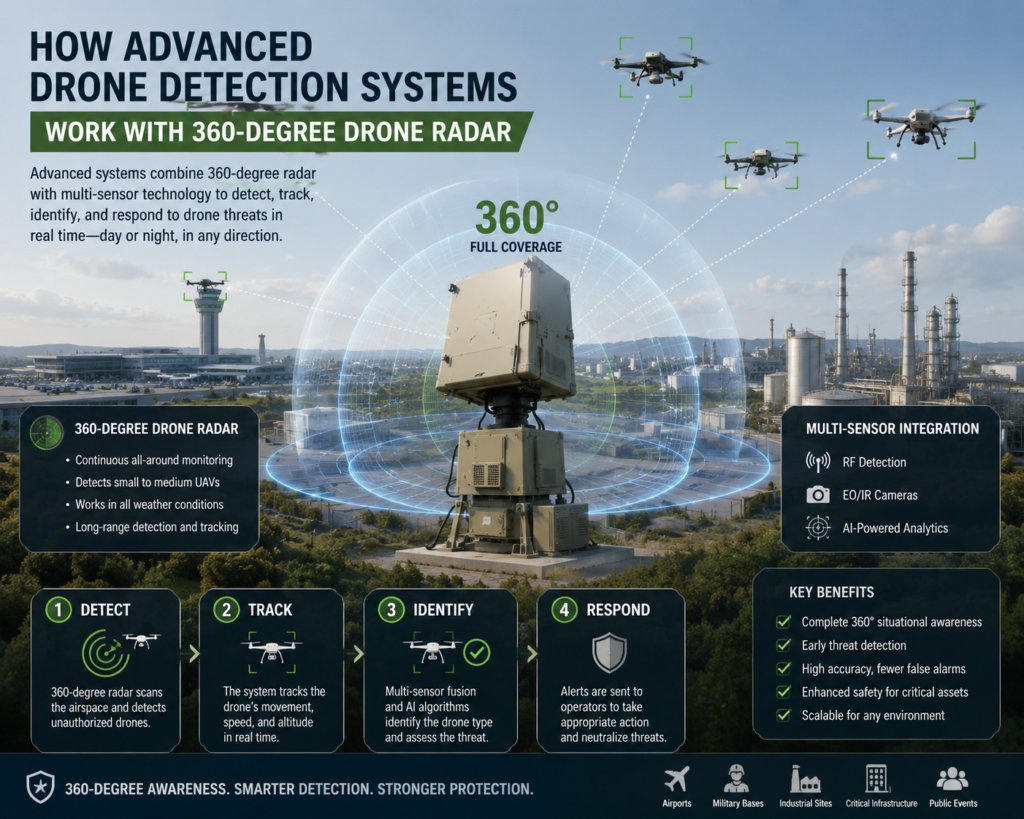 How Advanced Drone Detection Systems Work with 360-Degree Drone Radar