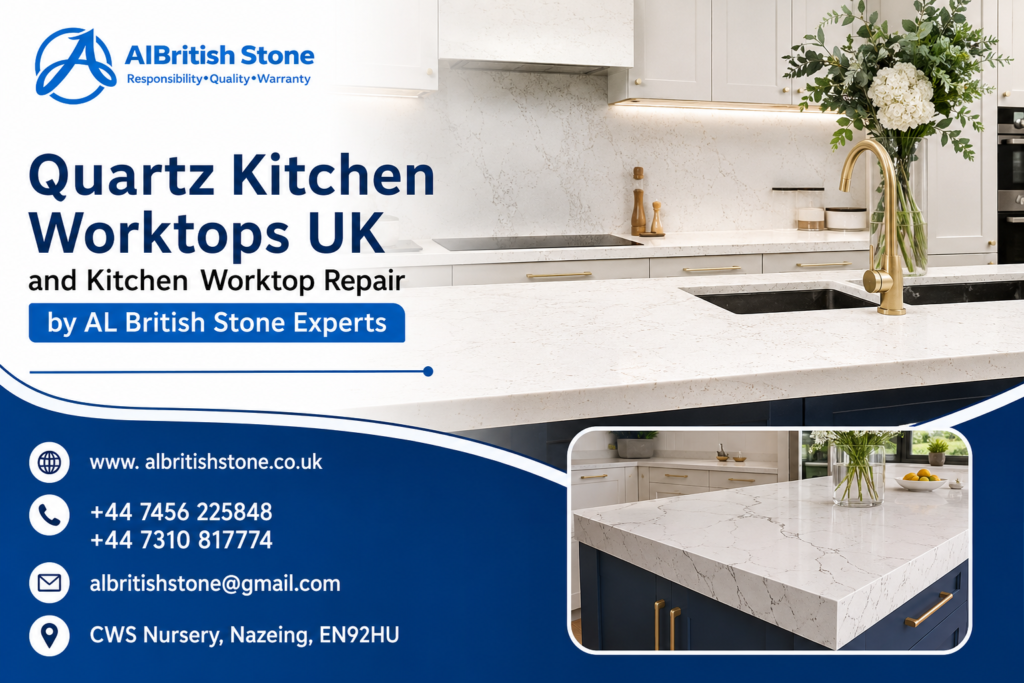 Quartz Kitchen Worktops UK and Kitchen Worktop Repair by AL British Stone Experts